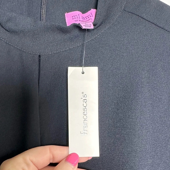 NWT Francesca’s Mi Ami Black Keyhole Wrap Dress Chiffon Sheer Sleeves Large Mock - Picture 13 of 15